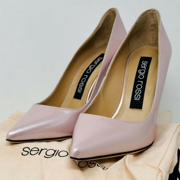 Sergio Rossi Godiva Pumps Neutral Pink Pearl Shimmer Leather Women's Shoes - Picture 1 of 6